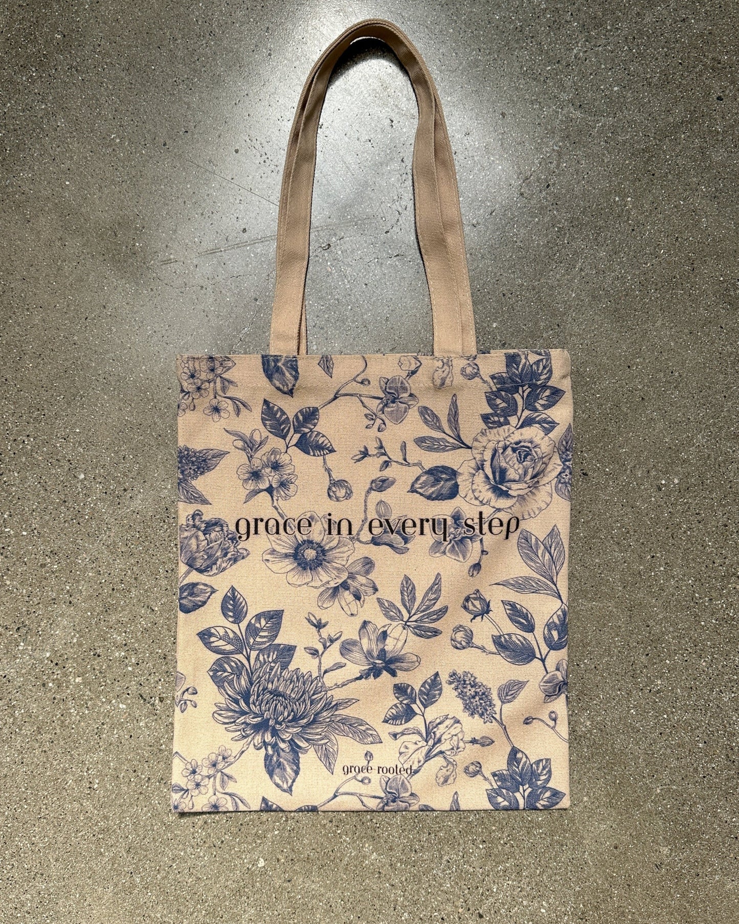 Grace in Every 🌷 Step Neutral Medium Canvas Tote Bag