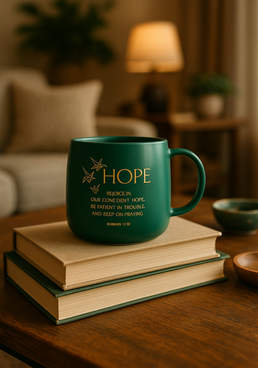 Hope 16oz Christian Mug – Romans 12:12 Bible Verse