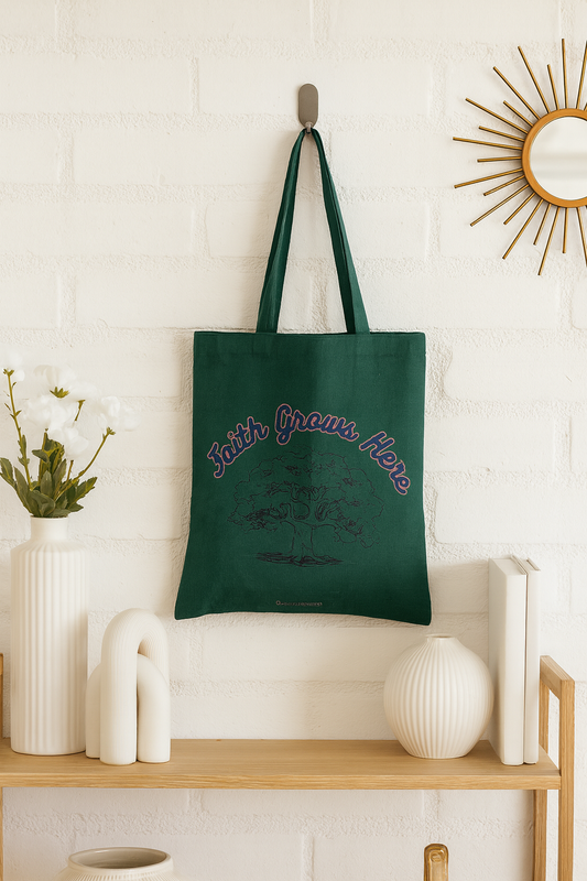 Faith Grows Here 🌳 Green Medium Canvas Tote Bag