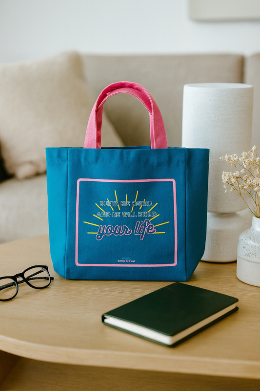 Build His House, and He Will Build Your Life 💒 Small Canvas Tote Bag