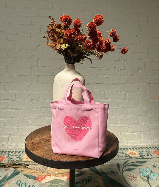 Love Like Jesus 🩷 Pink Small Canvas Tote Bag