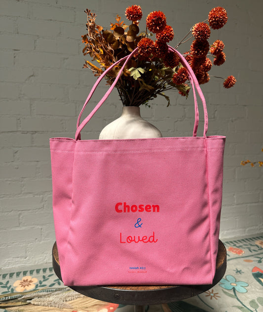 Chosen & Loved 💗 Pink Large Canvas Tote Bag