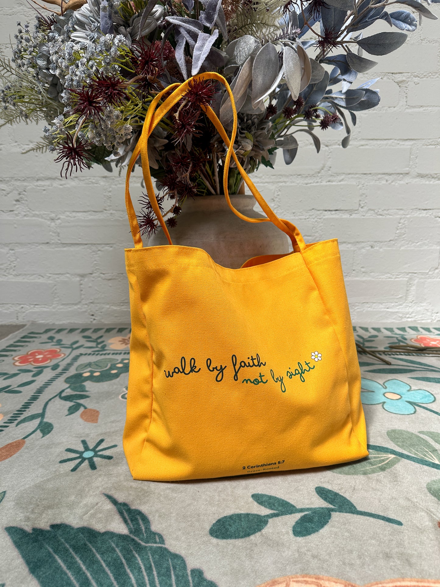 Walk by Faith, Not by Sight ✨ Yellow Large Canvas Tote Bag