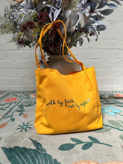 Walk by Faith, Not by Sight ✨ Yellow Large Canvas Tote Bag