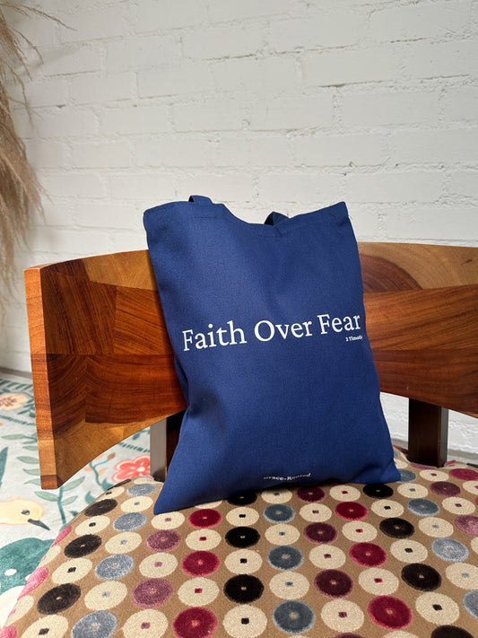 Faith Over Fear ✌️✝️ Navy Medium Canvas Tote Bag