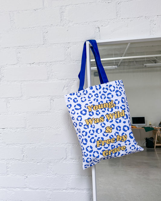 Young, Was Wild & Free by Grace 🐆 Medium Animal print Canvas Tote Bag