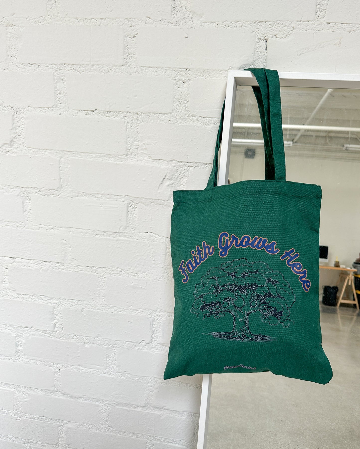 Faith Grows Here 🌳 Green Medium Canvas Tote Bag
