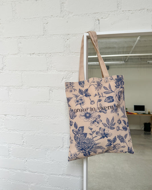 Grace in Every 🌷 Step Neutral Medium Canvas Tote Bag