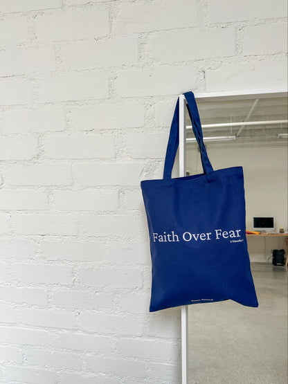 Faith Over Fear ✌️✝️ Navy Medium Canvas Tote Bag