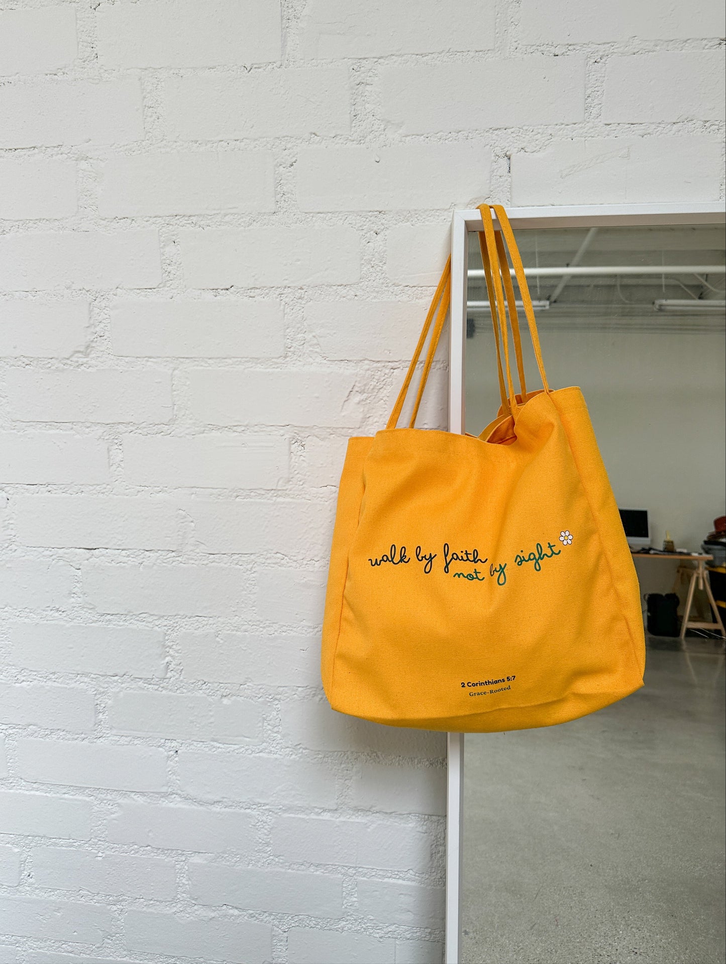 Walk by Faith, Not by Sight ✨ Yellow Large Canvas Tote Bag