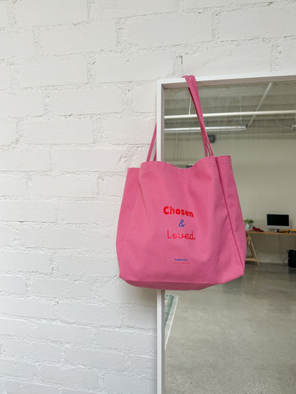 Chosen & Loved 💗 Pink Large Canvas Tote Bag