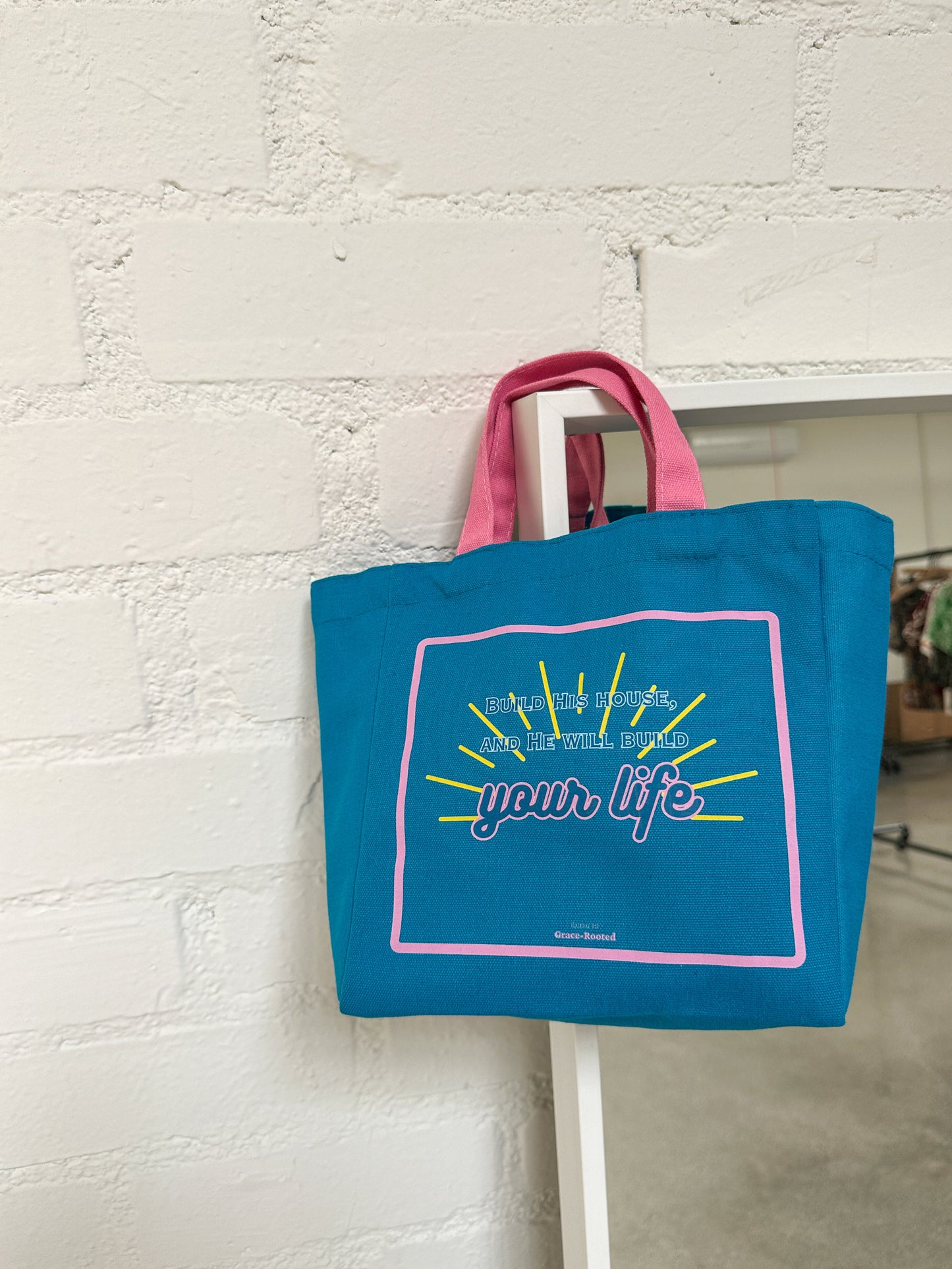 Build His House, and He Will Build Your Life 💒 Small Canvas Tote Bag