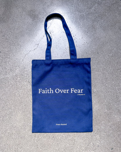 Faith Over Fear ✌️✝️ Navy Medium Canvas Tote Bag