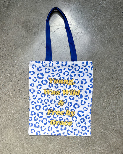 Young, Was Wild & Free by Grace 🐆 Medium Animal print Canvas Tote Bag