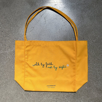 Walk by Faith, Not by Sight ✨ Yellow Large Canvas Tote Bag