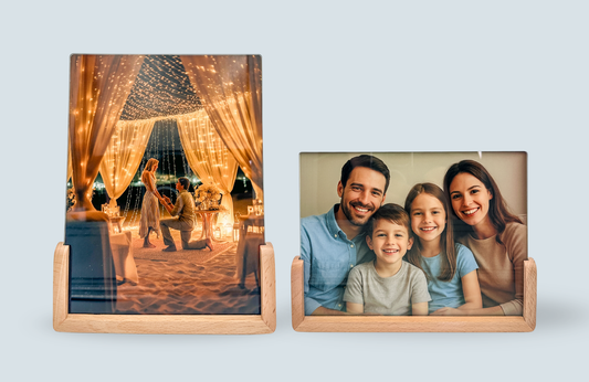Personalized Glass Photo Frame – Sublimation Print with Wooden Stand